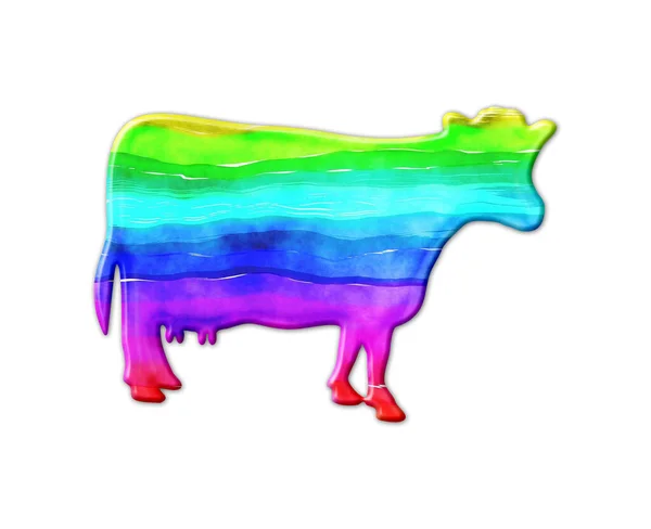 Een Illustratie Van Een Regenboog Kleurige Koe Geïsoleerd Een Witte — Stockfoto