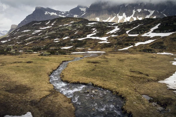 눈덮인 풍경과 흐르는 산등성이 — 스톡 사진