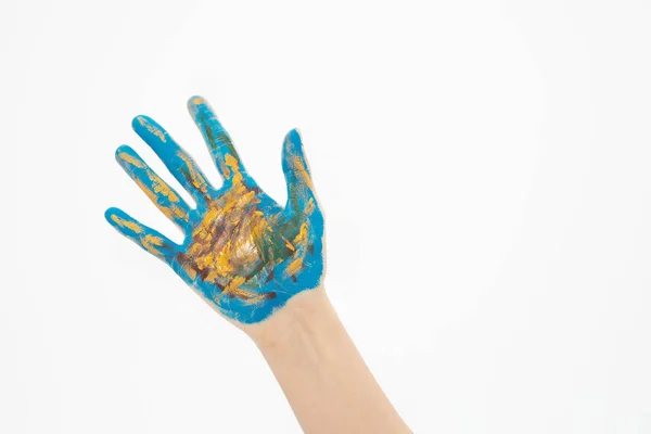 Een Oppere Bezichtiging Van Een Hand Geschilderd Als Aarde Geïsoleerd — Stockfoto