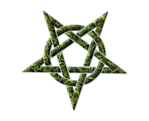 Een Pentagram Met Een Grasprint Geïsoleerd Een Witte Achtergrond — Stockfoto