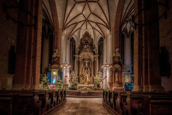 Beau Paysage Une Cathédrale Opole Pologne Pendant Noël Avec Des — Photo