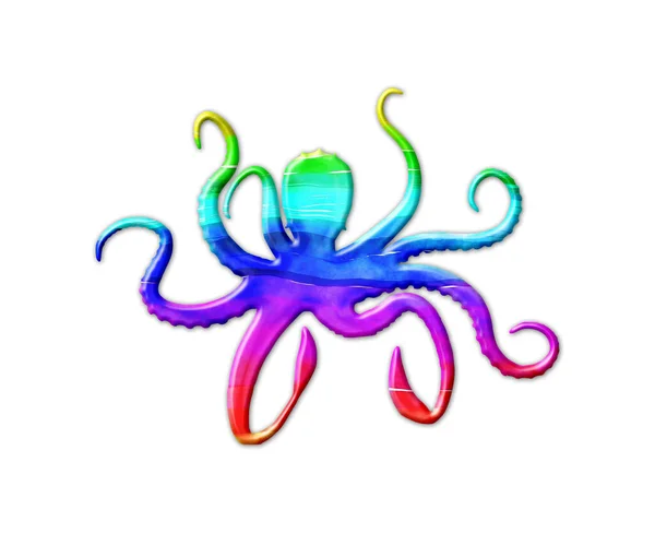 Een Illustratie Van Een Regenboog Kleurige Octopus Geïsoleerd Een Witte — Stockfoto