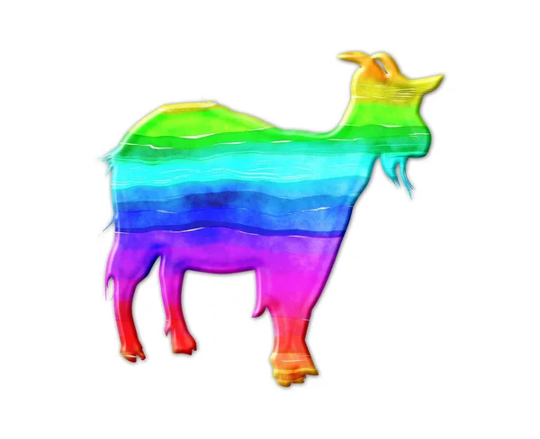 Una Ilustración Una Cabra Color Arco Iris Aislada Sobre Fondo — Foto de Stock