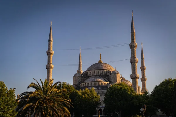 在土耳其伊斯坦布尔蓝天的映衬下 一个壮观的大清真寺照片 — 图库照片