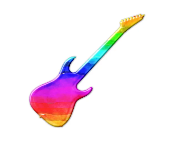 在白色背景上孤立的彩虹色电吉他的一个例子 — 图库照片