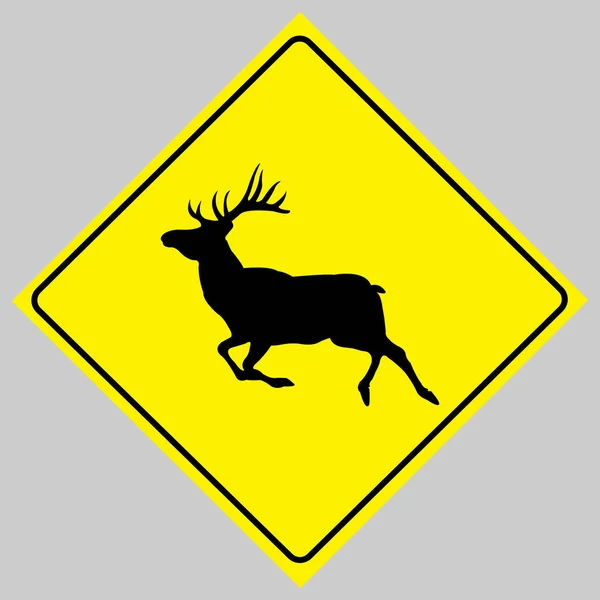 Closeup Yellow Traffic Sign Black Deer Silhouette — Stock Photo, Image