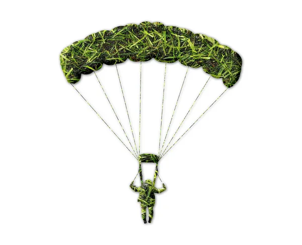 Une Forme Parachutiste Avec Texture Herbe Isolée Sur Fond Blanc — Photo