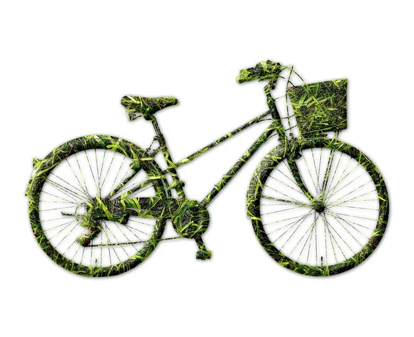 Contorno Una Bicicleta Con Una Huella Hierba Aislada Sobre Fondo — Foto de Stock