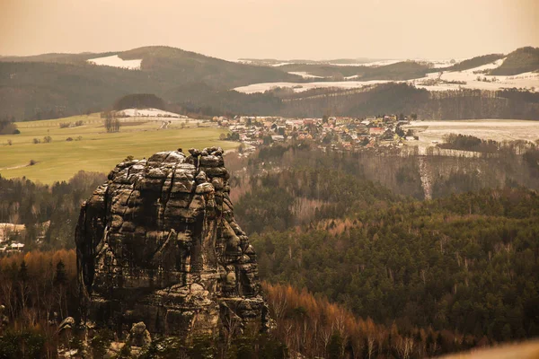 Blick Auf Den Bastei Park Nationalpark Sächsische Schweiz — Stockfoto