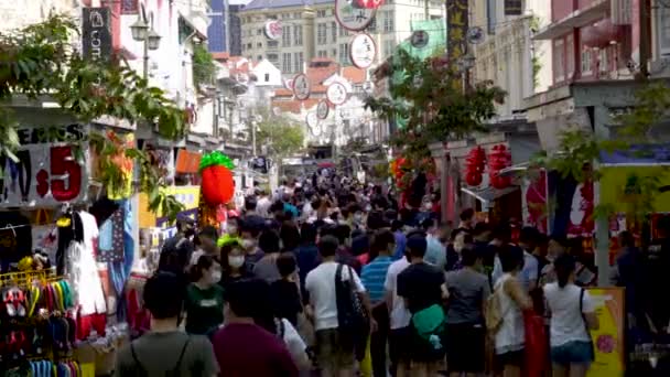 Singapore Jan 2021 Crowd People Wearing Face Mask Chinatown Shopping — Stok video
