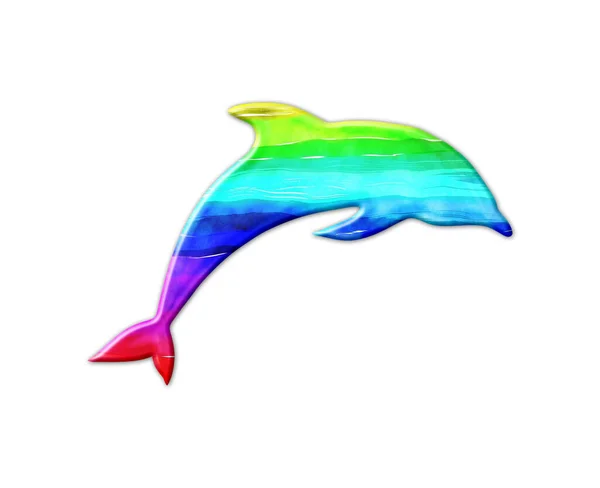 Ilustrace Duhově Zbarveného Delfína Izolovaného Bílém Pozadí — Stock fotografie
