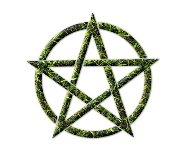 Tvar Symbolu Pentagram Travnatou Texturou Izolovanou Bílém Pozadí — Stock fotografie