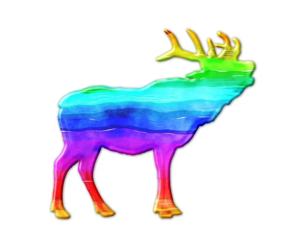 Illustration Eines Regenbogenfarbenen Hirsches Isoliert Auf Weißem Hintergrund — Stockfoto