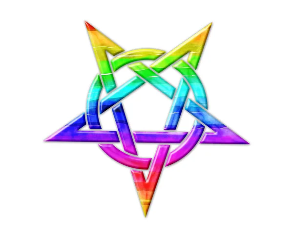 Een Illustratie Van Een Regenboog Kleurig Pentagram Symbool Geïsoleerd Een — Stockfoto