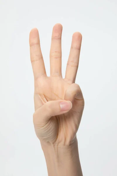 Vertical Shot Hand Showing Number Three Isolated White Background — Stock Photo, Image