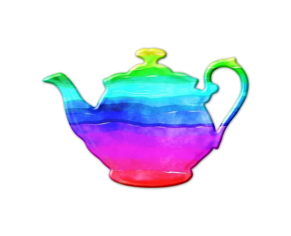 白色背景上一个漂亮的彩色茶壶的图解 — 图库照片