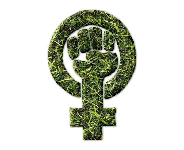 Outline Feminism Fist Symbol Grass Print Isolated White Background — Stock Photo, Image