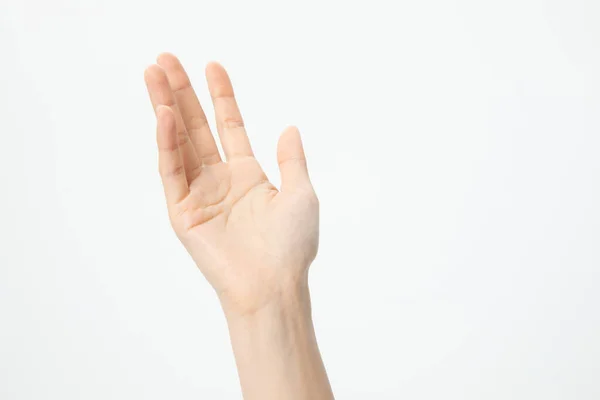 Närbild Skott Öppen Hand Isolerad Vit Bakgrund — Stockfoto