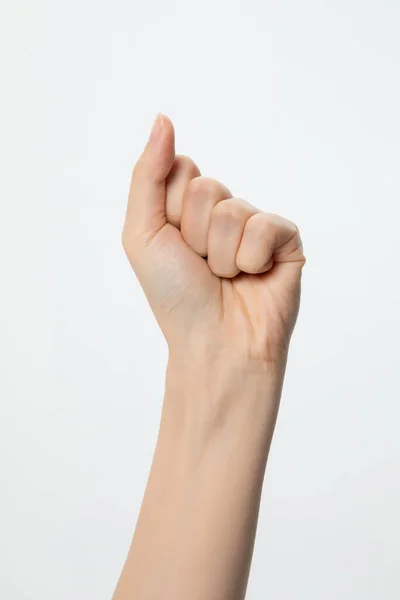 Tiro Vertical Uma Mão Punho Isolado Bac Branco — Fotografia de Stock
