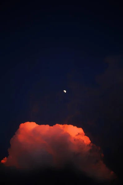 Vertikální Záběr Nádherného Měsíce Růžové Obloze — Stock fotografie