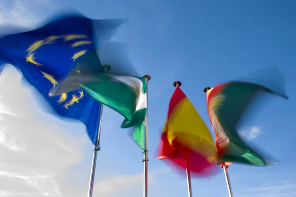 Waving Moving Flags European Union Spain Andalusia Granada City Blue — Stock Photo, Image