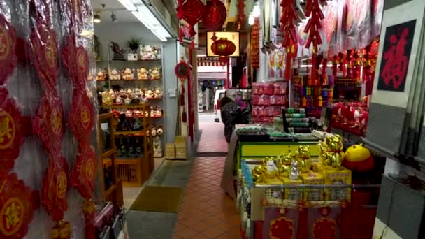 Singapur Ledna 2021 Obchody Čínskými Novorovými Dekoracemi Čínské Čtvrti — Stock video