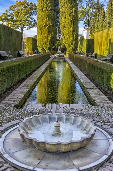 Granada Spain Ocak 2014 Generalife Palace Granada Spanya Bahçe Çeşme — Stok fotoğraf