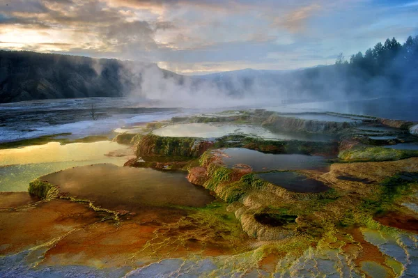 Uma Vibrante Foto Gêiseres Parque Nacional Yellowstone Wyoming Eua — Fotografia de Stock