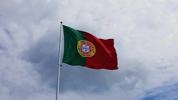 Low Angle Shot National Flag Portugal Cloudy Sky Background — Stock Photo, Image