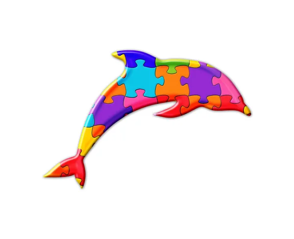 海豚图由白色背景的彩色拼图组成的孤立的海豚图解 — 图库照片