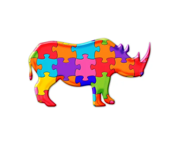 Izolowana Ilustracja Nosorożca Składającego Się Kolorowych Elementów Układanki Białym Tle — Zdjęcie stockowe