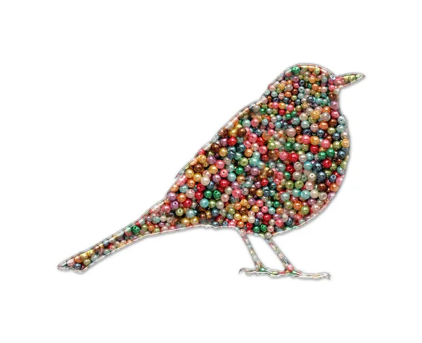 Крупный План Фигуры Птицы Сделанной Разноцветных Бусин Изолированном Фоне — стоковое фото