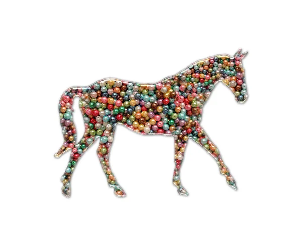 Nahaufnahme Einer Pferdefigur Aus Bunten Perlen Auf Isoliertem Hintergrund — Stockfoto