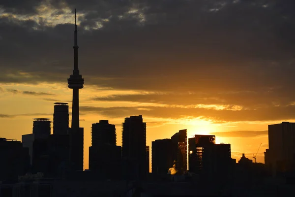 Silueta Krásného Panoramatu Města Toronta Kanada Zachycena Při Západu Slunce — Stock fotografie