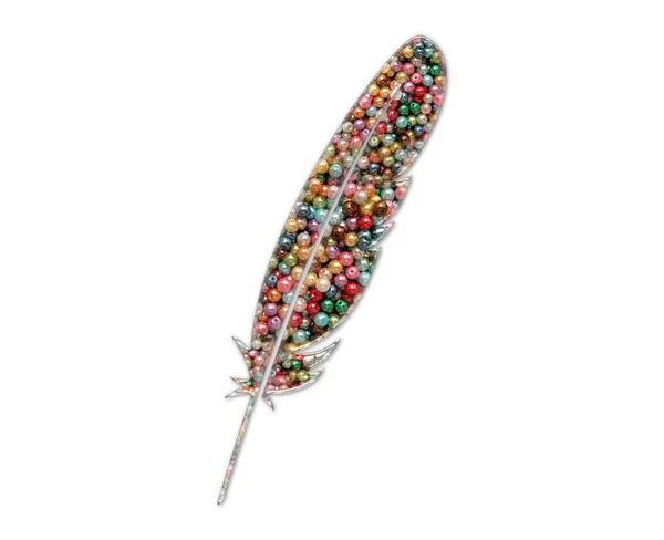 Isolated Illustration Feather Consisting Colorful Beads White Background — Stock Photo, Image