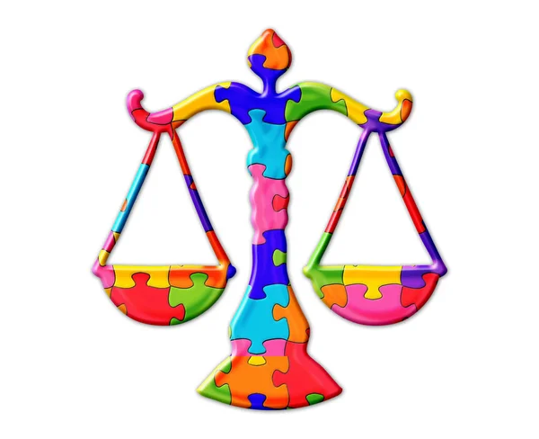 Illustration Libra Zodiac Sign Composed Colorful Puzzle Pieces White Background — Stock Photo, Image