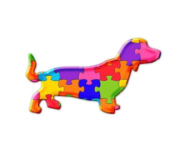 Illustration Einer Weiner Hundekatze Aus Bunten Puzzleteilen Auf Weißem Hintergrund — Stockfoto