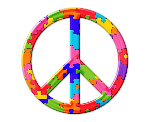 Isolated Illustration Peace Symbol Consisting Colorful Puzzle Pieces White Background — Stock Photo, Image