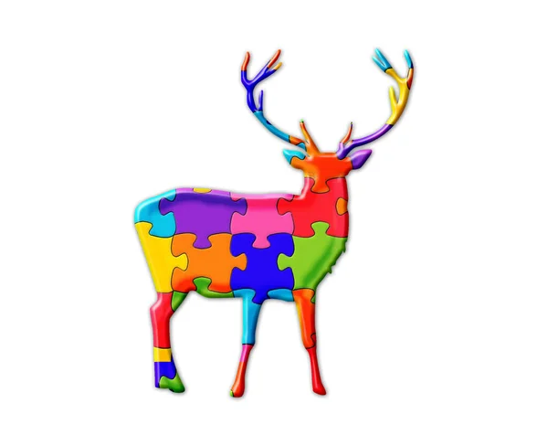 Illustration Cerf Puzzles Colorés Sur Fond Isolé — Photo