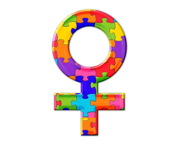Illustration Female Sign Composed Colorful Puzzle Pieces White Background — Stock Photo, Image