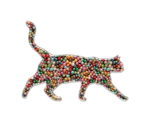 Illustration Katt Som Består Färgglada Pärlor Isolerade Vit Bakgrund — Stockfoto