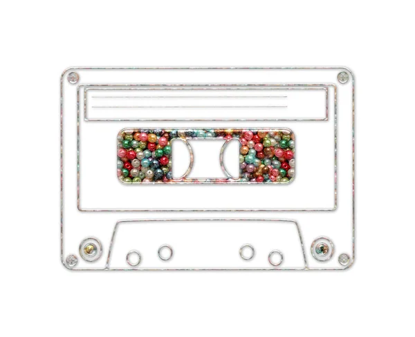 白い背景にカラフルなビーズで構成されたカセットテープの孤立したイラスト — ストック写真