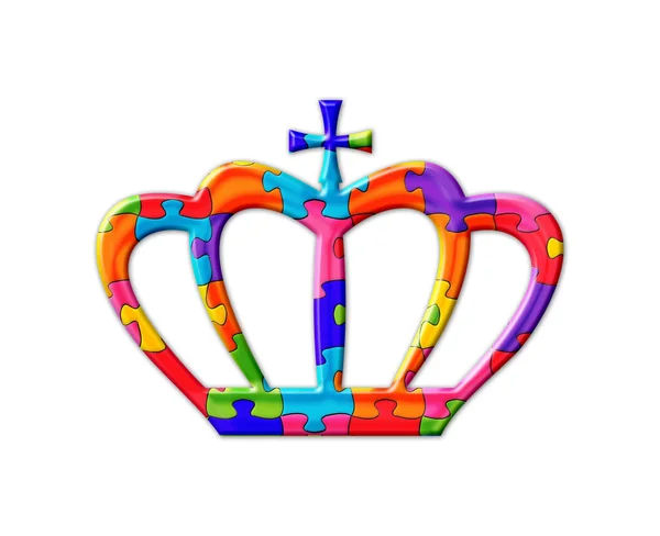 Een Geïsoleerde Illustratie Van Een Kroon Bestaande Uit Kleurrijke Puzzelstukjes — Stockfoto