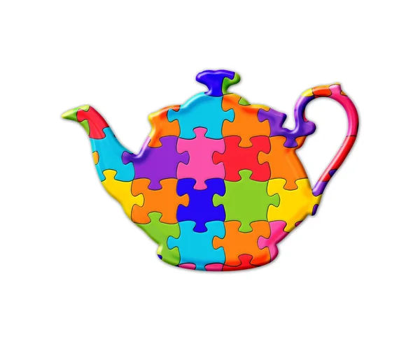 Een Illustratie Van Een Theepot Van Kleurrijke Puzzels Een Geïsoleerde — Stockfoto