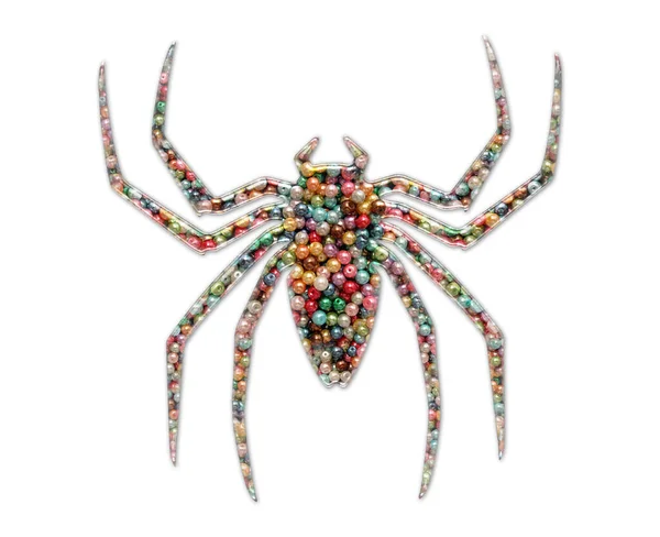 Ayrı Bir Arkaplanda Renkli Boncuklardan Yapılmış Bir Örümcek Figürünün Yakın — Stok fotoğraf