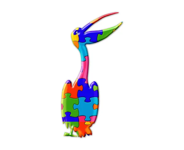 Eine Illustration Eines Pelikans Zusammengesetzt Aus Bunten Puzzleteilen Isoliert Auf — Stockfoto