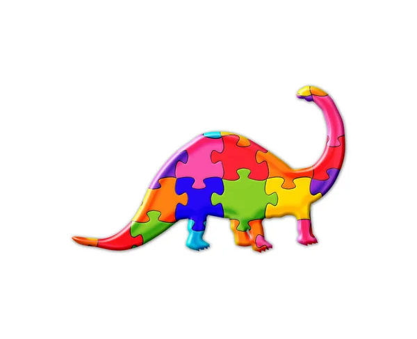 Illustration Dinosaurie Som Består Färgglada Pusselbitar Vit Bakgrund — Stockfoto