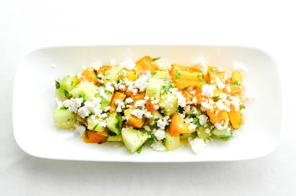 Tomate Saine Avec Salade Concombre Servi Grecque Avec Fromage Feta — Photo