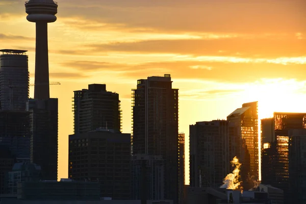 Silueta Krásného Panoramatu Města Toronta Kanada Zachycena Při Západu Slunce — Stock fotografie