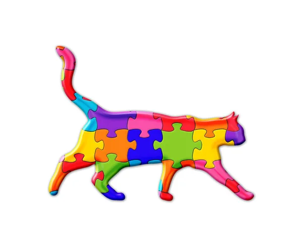 Illustrazione Gatto Composto Pezzi Puzzle Colorati Sfondo Bianco — Foto Stock